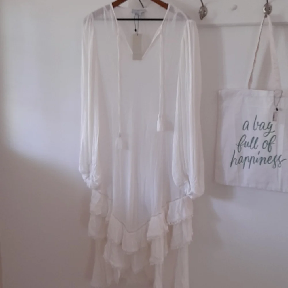 NEVER FULLY DRESSED White Harmony Long Sleeve Tiered Ruffle Maxi Dress NWT - Picture 11 of 16